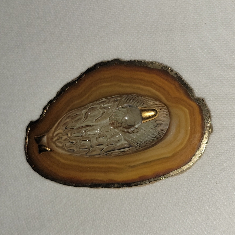 Vintage Glass Duck Bird on Agate Slab